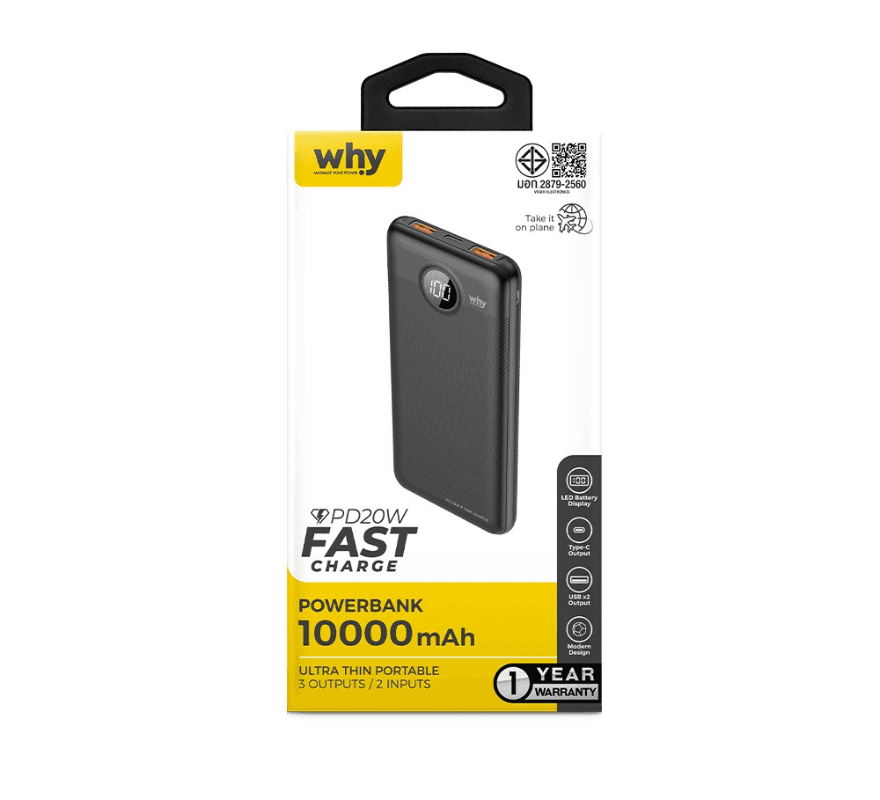 พาวเวอร์แบงค์ WHY Fuji-10 PB-105E 10000mAh PD 20W: ชาร์จเร็ว พกพาสะดวก