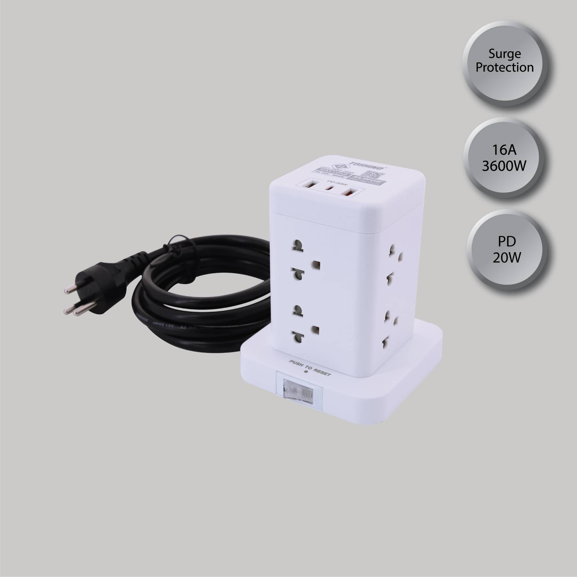 ปลั๊กคอนโด Toshino TW-82M 8 ช่อง PD20W+QC3.0+1USB 3.4A: รีวิวและข้อดีข้อเสีย