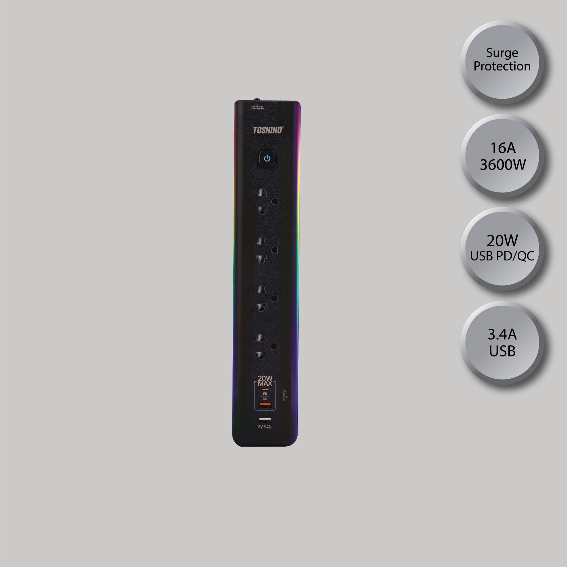 รางปลั๊ก RGB Toshino GP-43M: ชาร์จเร็ว ปลอดภัย สวยงาม