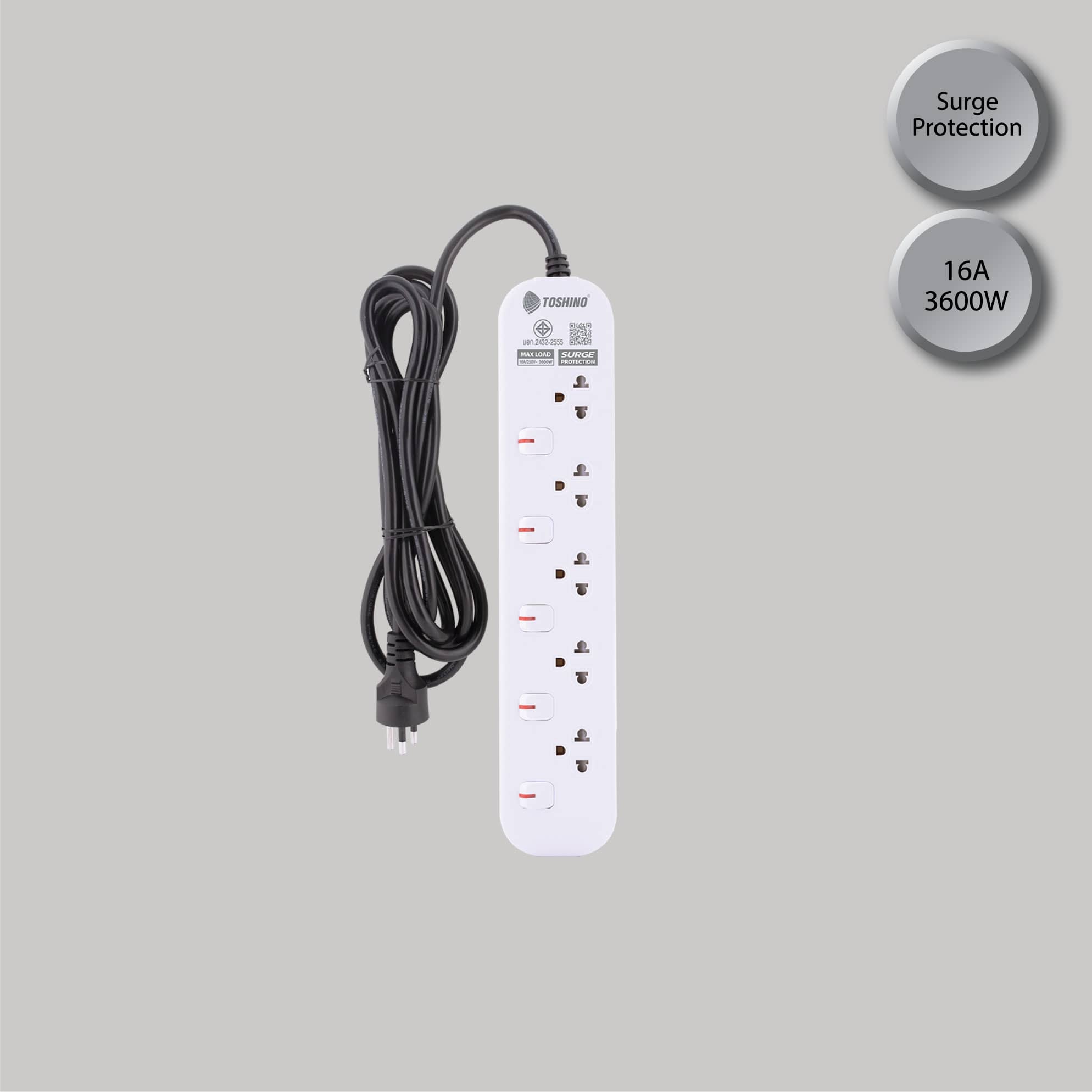รางปลั๊กไฟ 5 ช่อง 5 สวิตซ์ 16A/3600W รุ่น JT5:  เลือกใช้งานได้อย่างปลอดภัยและสะดวกสบาย