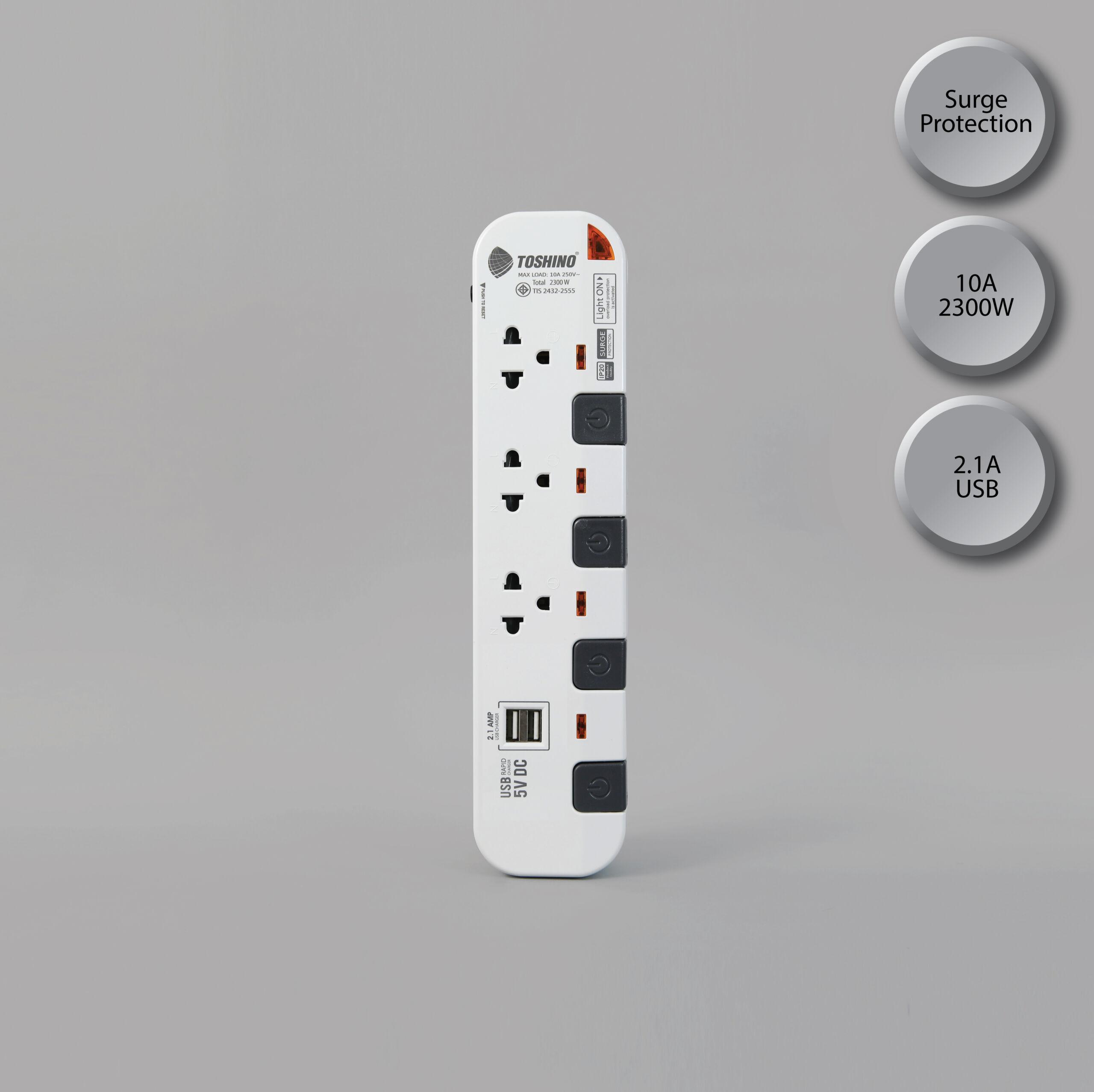 รางปลั๊กไฟ 3 ช่อง 4 สวิตช์ USB 2 ช่อง P3375USB (WG):  เลือกใช้งานปลอดภัยและสะดวกสบาย