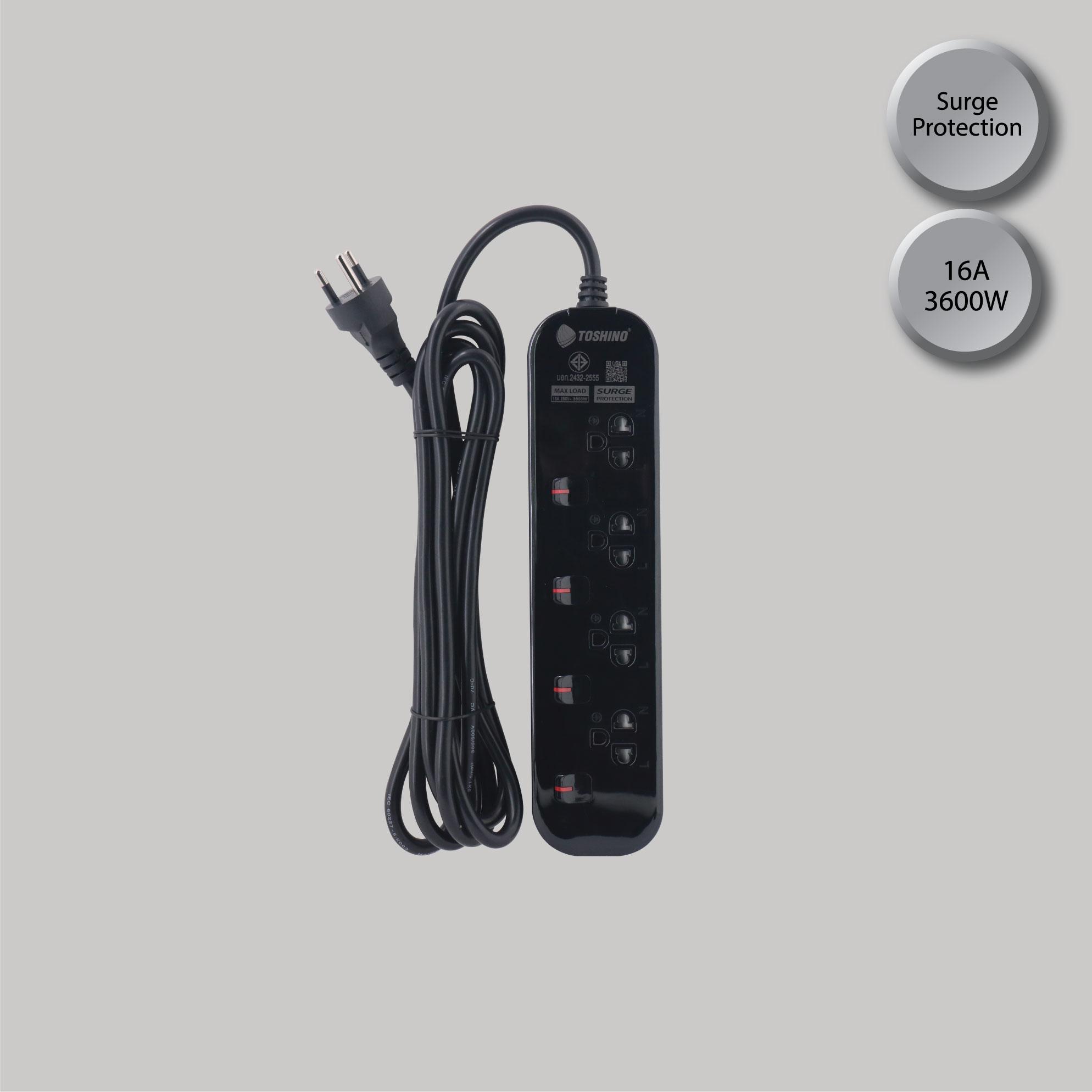รางปลั๊กไฟ 4 ช่อง 4 สวิตซ์ 16A/3600W รุ่น JT4-BK:  เลือกใช้งานปลอดภัยและสะดวกสบาย