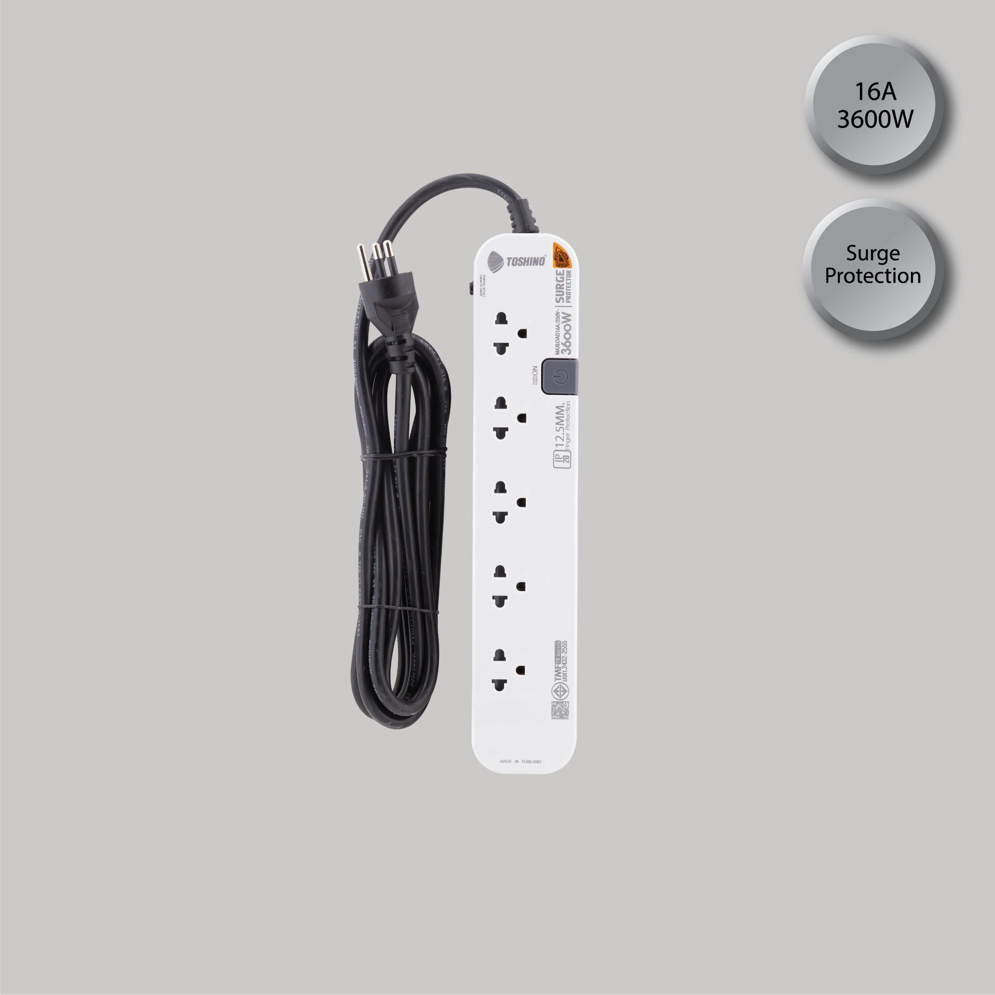 รางปลั๊กไฟ 5 ช่อง 1 สวิตซ์ 16A/3600W รุ่น P5315: เลือกใช้ปลอดภัย ปลั๊กเสียบสบาย