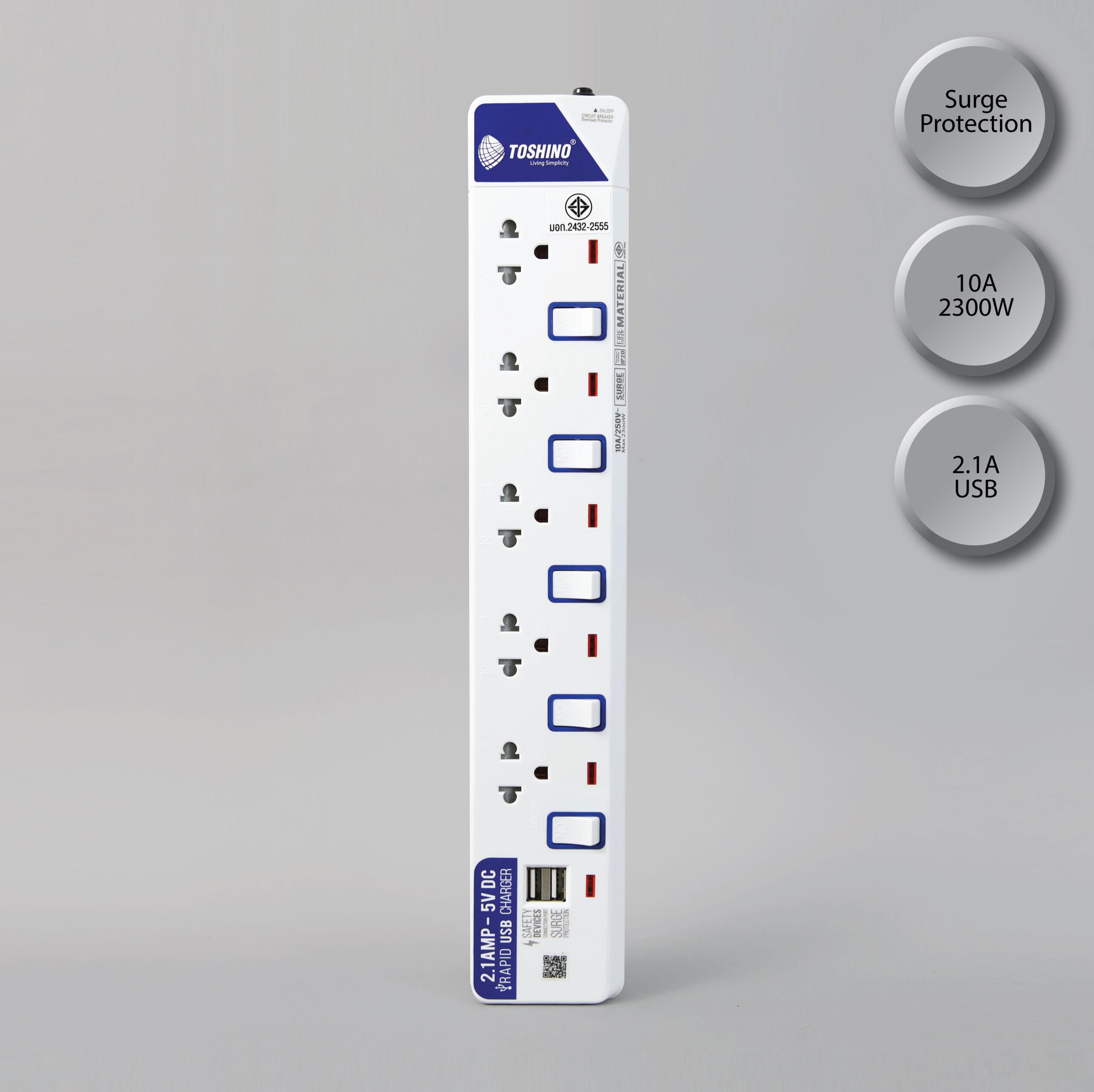 รางปลั๊กไฟ 5 ช่อง 5 สวิตช์ USB 2 ช่อง รุ่น ET-915USB:  ทางเลือกปลอดภัยและสะดวกสบาย