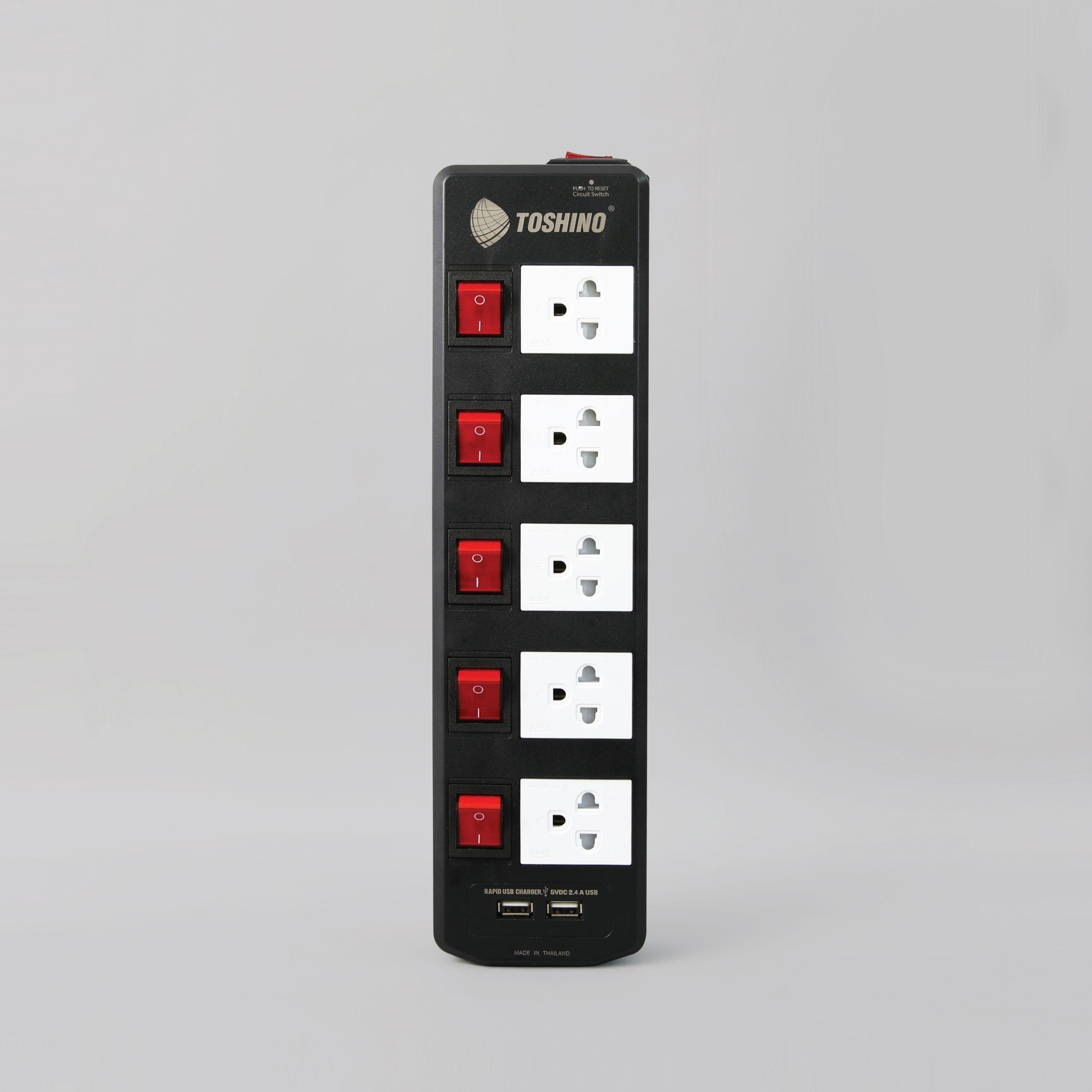 รางปลั๊กไฟ 5 ช่อง 5 สวิตช์ USB 2 ช่อง TIS515USB: ปลอดภัย ทนทาน และสะดวกสบาย