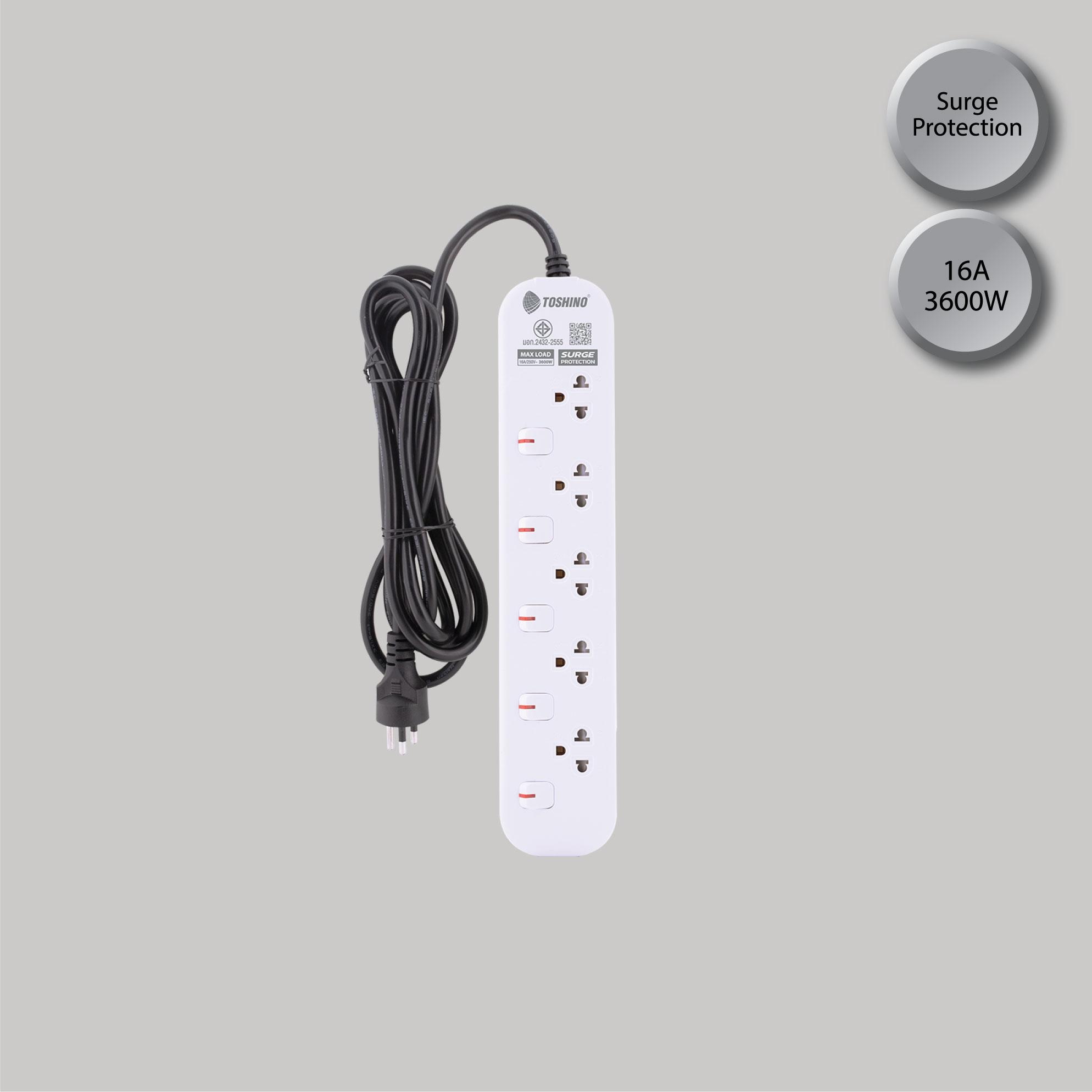 รางปลั๊กไฟ 5 ช่อง 5 สวิตซ์ 16A/3600W รุ่น JT5:  เลือกใช้งานได้อย่างปลอดภัยและสะดวกสบาย