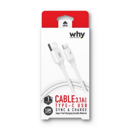 สายชาร์จและถ่ายโอนข้อมูล Why รุ่น Faster Type-C ชาร์จเร็ว 3.1A (1 เมตร) (UC-2141C)