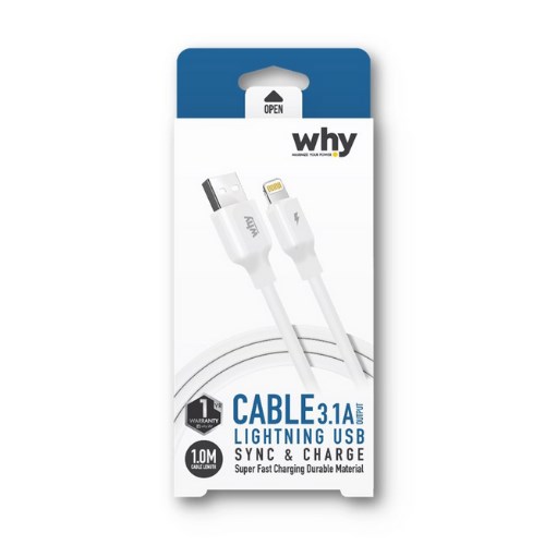 สายชาร์จและถ่ายโอนข้อมูล Why รุ่น Faster Lightning ชาร์จเร็ว 3.1A (1 เมตร) (UC-2141B)