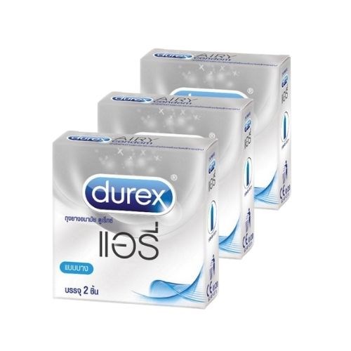 ถุงยางอนามัย DUREX AIRY  (2 ชิ้น) แพ็ค 3 กล่อง หมดอายุเดือน  08/2026