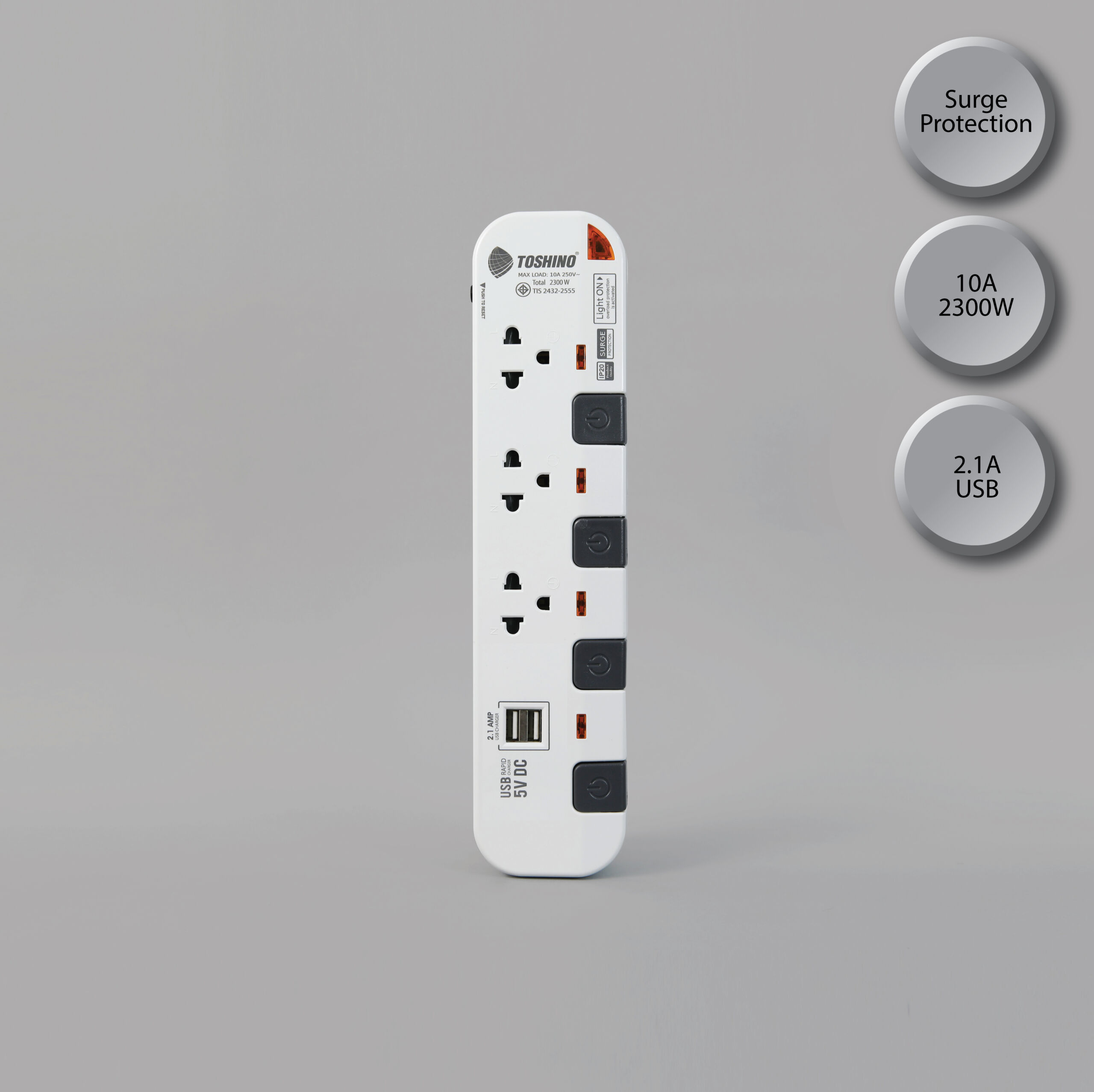 รางปลั๊กไฟ 3 ช่อง 4 สวิตช์ USB 2 ช่อง รุ่น P3375USB (WG)