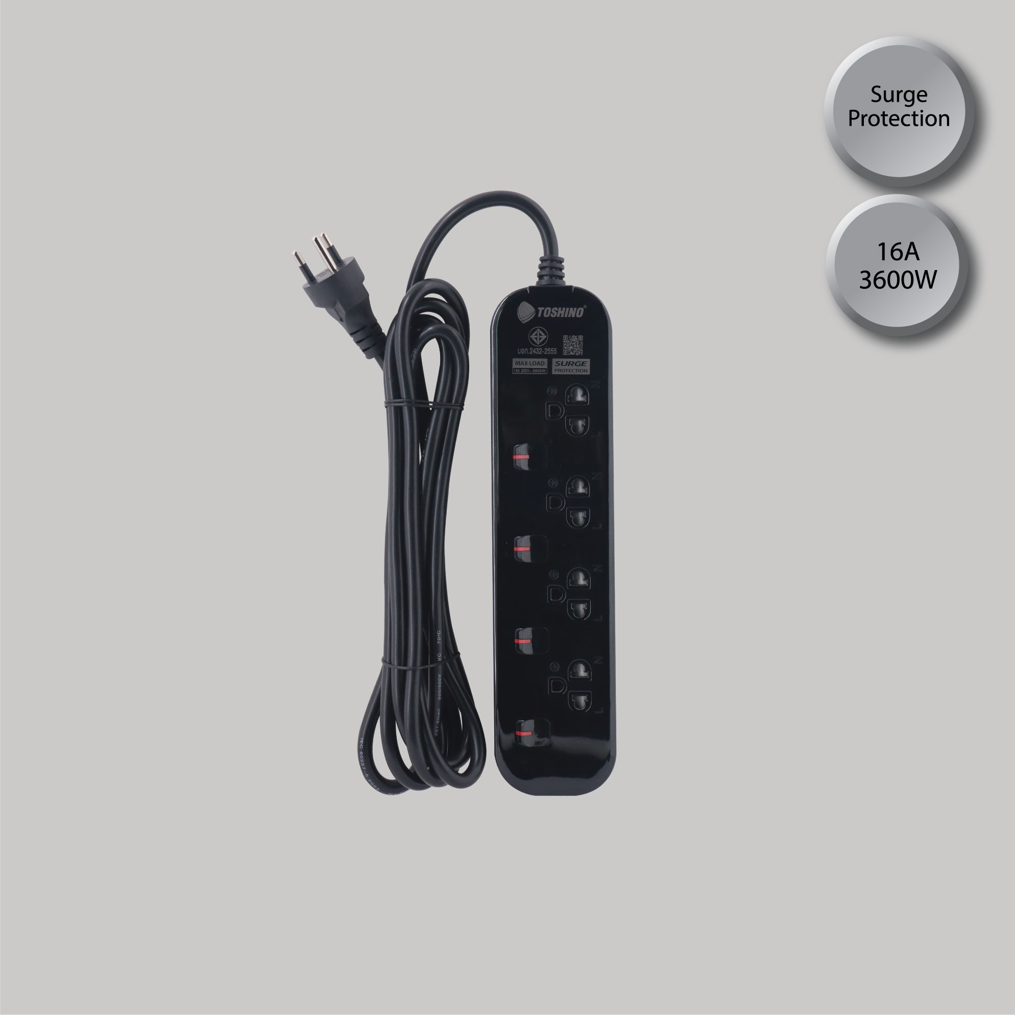 รางปลั๊กไฟ 4 ช่อง 4 สวิตซ์ 16A/3600W รุ่น JT4-BK: เลือกใช้งานปลอดภัยและสะดวกสบาย