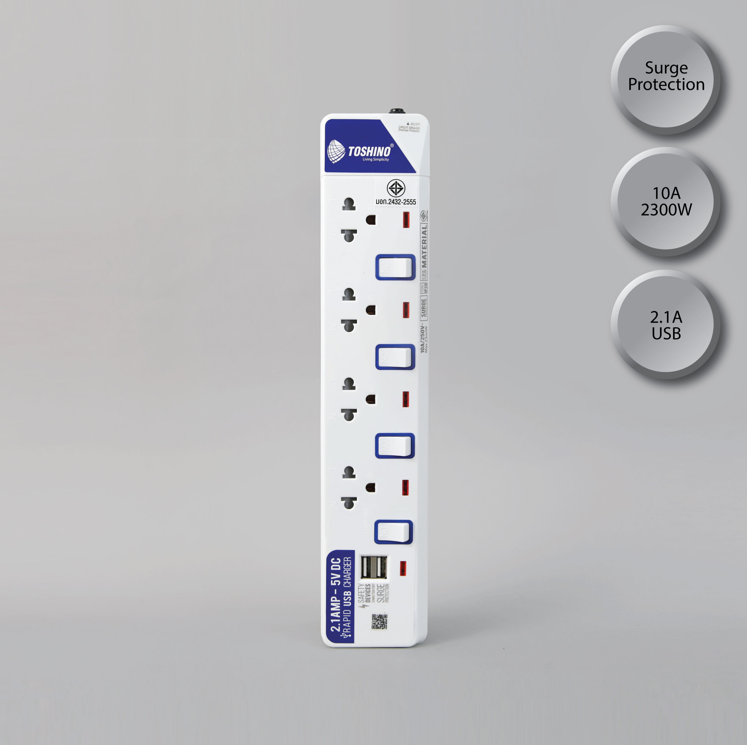 รางปลั๊กไฟ 4 ช่อง 4 สวิตซ์ 2 USB ยาว 3 ม. รุ่น ET-914USB