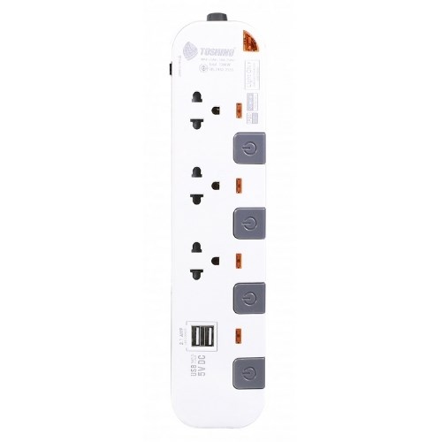 Toshino รางปลั๊ก 3 ช่อง 4 สวิตซ์ 3 เมตร รุ่น P3375USB-3M ขาว-เทา