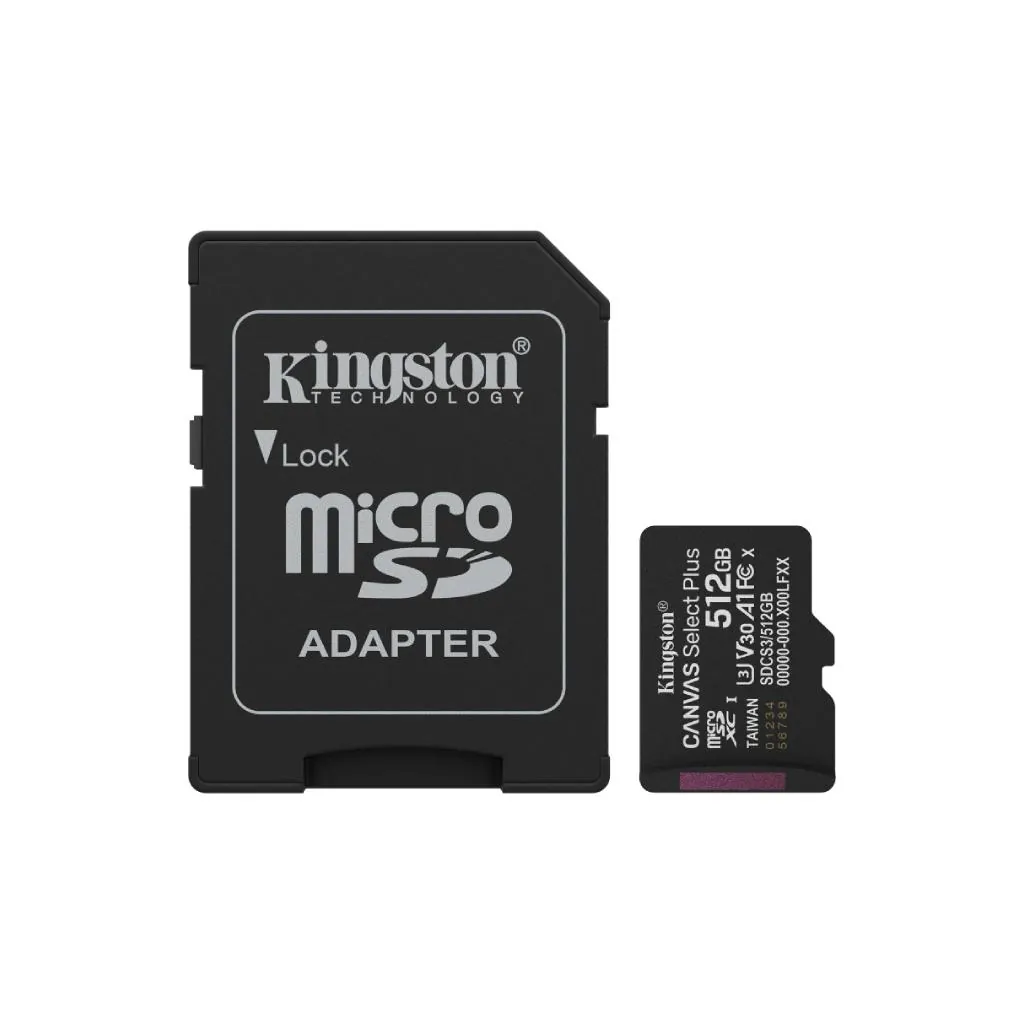KINGSTON 512GB microSDXC Canvas Select Plus Gen3 150MB/s A1 Card + Ad