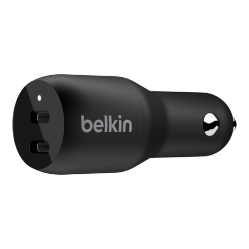 Belkin หัวชาร์จในรถยนต์ BOOST CHARGE Dual USB-C Car Charger 36W (18W+18W) (CCB002btBK)