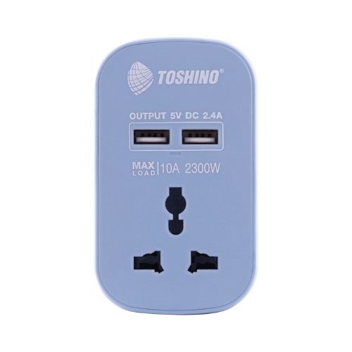 Toshino ปลั๊กแปลงขาแบน+2 USB 2.4A (10A) รุ่น PU-10A