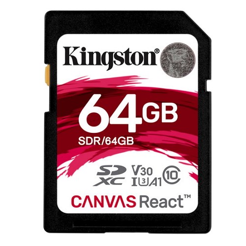 Kingston 64GB Canvas React SDXC Class 10 SD Memory Card UHS-I 100MB|s R Flash Memory High Speed SD Card (SDR|64GB)
