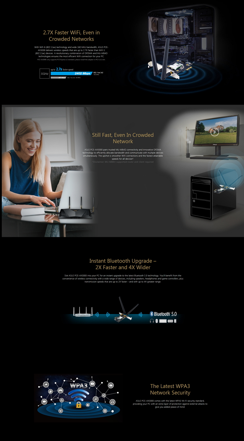Asus (การ์ดไวไฟ) Wireless PCIe Adapter  (PCE-AX3000) AX3000 Dual Band
