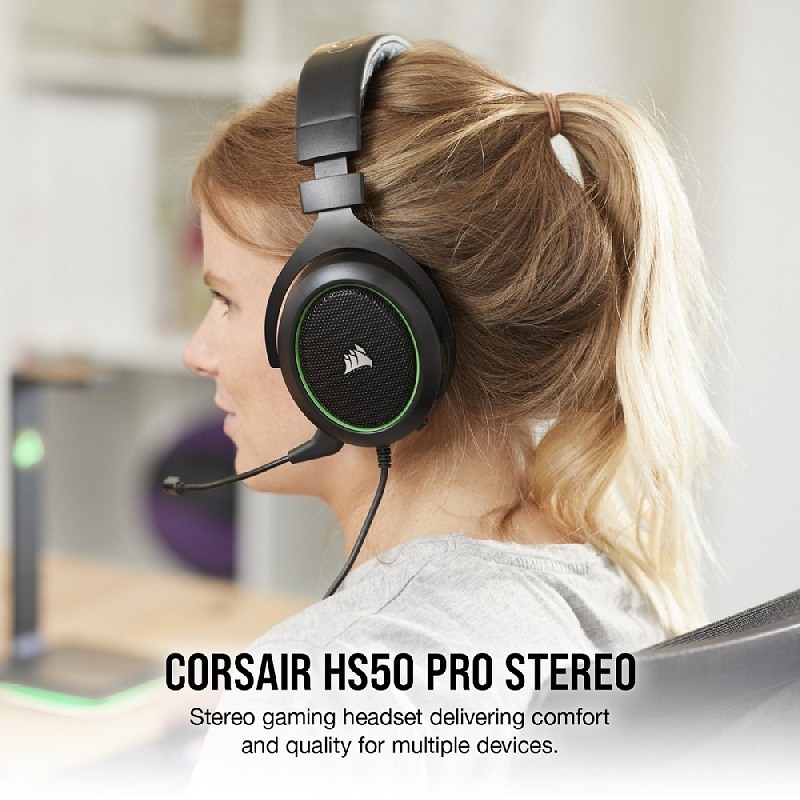 CORSAIR HS50 PRO STEREO [Green] หูฟังเกมส์มิ่ง