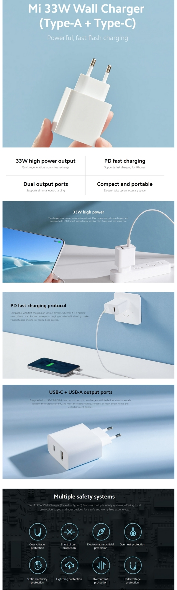 Xiaomi Mi 33W Wall Charger (Type-A + Type-C), EU 