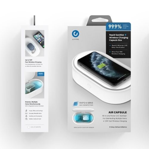 กล่องฆ่าเชื้อพร้อมแท่นชาร์จไร้สาย Lyfro UV Box with wireless charger รุ่น Air Capsule