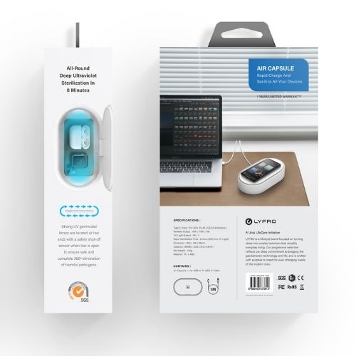 กล่องฆ่าเชื้อพร้อมแท่นชาร์จไร้สาย Lyfro UV Box with wireless charger รุ่น Air Capsule
