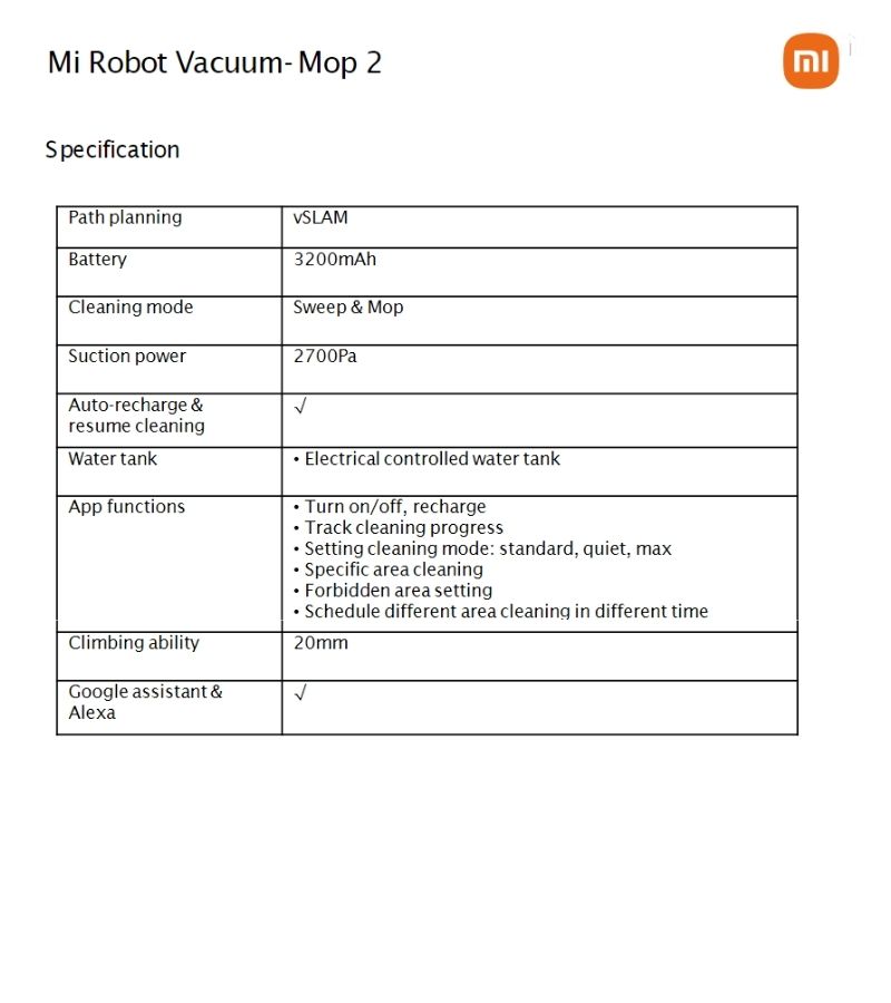XIAOMI Mi Robot Vacuum Mop 2 หุ่นยนต์ดูดฝุ่น